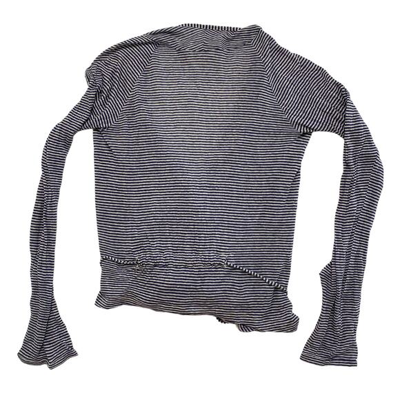 HUMANOID 100% Linen Blue White Stripe Linen Belted Top Size Small Long Sleeve - Picture 5 of 10